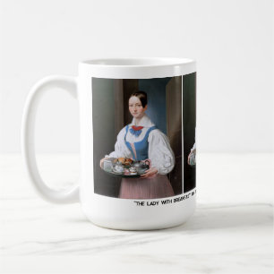 Die Dame mit Frühstück auf einem Tablett Kaffeetasse