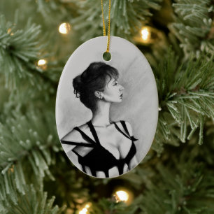 Die Dame Schöne Frau Schwarzes Kleid Porträt Kunst Keramik Ornament