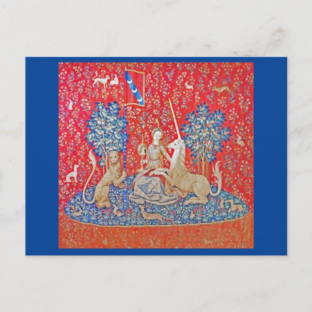 Die Dame und das Einhorn / die Augen Postkarte (Vorderseite)