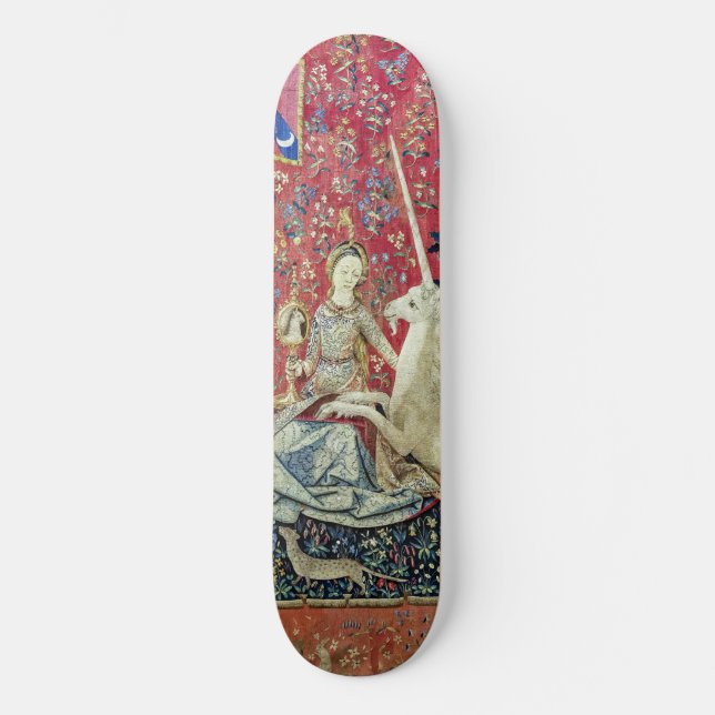 Die Dame und das Einhorn, die Augen Skateboard (Vorderseite)