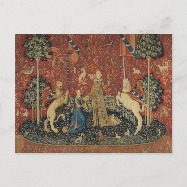 Die Dame und das Einhorn: 'Geschmack' Postkarte (Vorderseite)