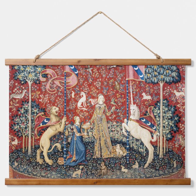 Die Dame und das Einhorn, Geschmack Wandteppich Mit Holzrahmen (Vorne)