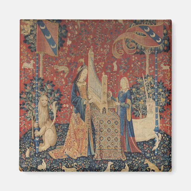 Die Dame und das Einhorn: "Hören" Magnet (Vorne)