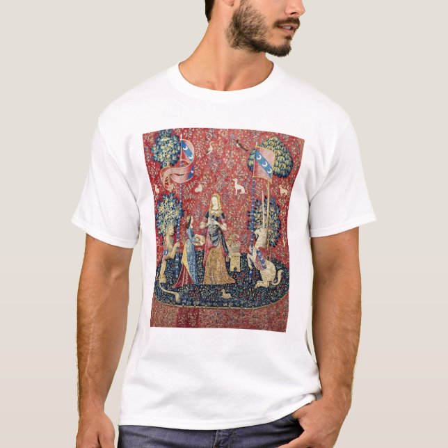 Die Dame und das Einhorn, riechen T-Shirt (Vorderseite)