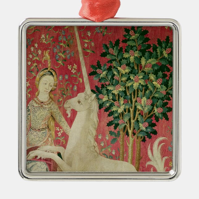 Die Dame und das Einhorn: 'Sight Silbernes Ornament (Vorne)