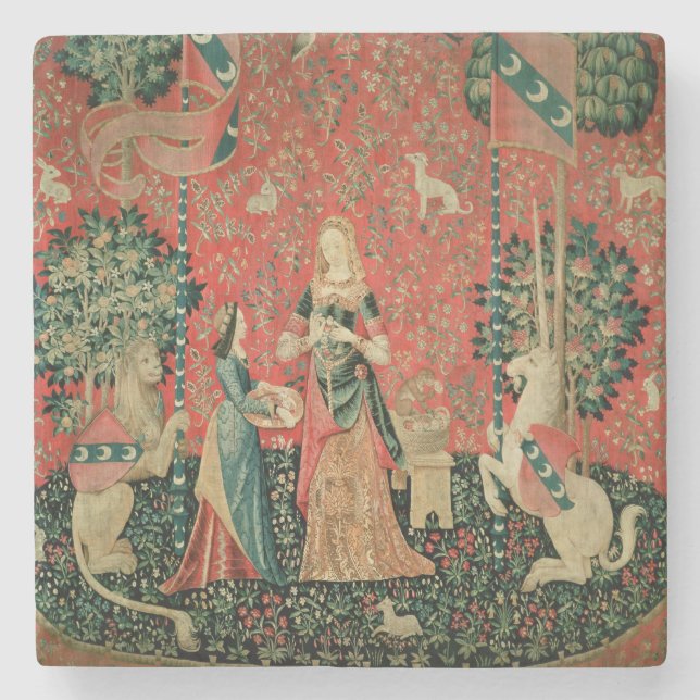 Die Dame und das Einhorn: 'Smell Steinuntersetzer (Vorderseite)
