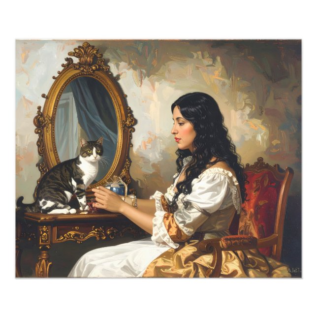 Die Dame und ihre Katze - ein zeitloser Viktoriani Fotodruck (Vorne)