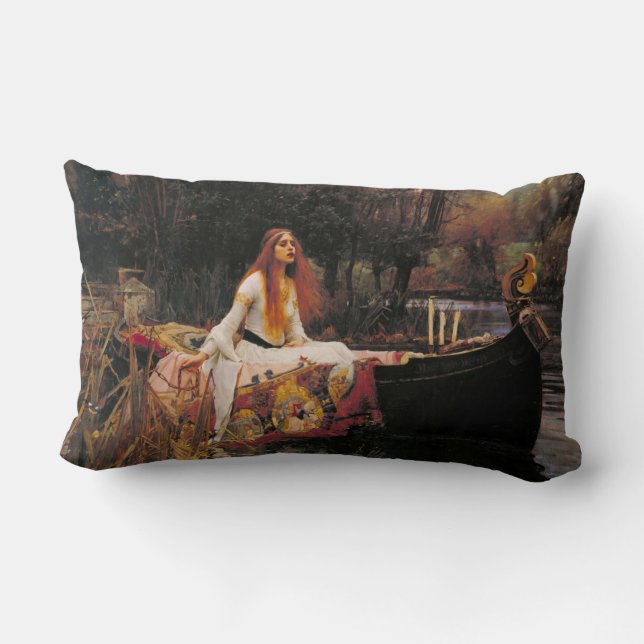 Die Dame von Shalott (mittelalterliche Schönheit) Lendenkissen (Rückseite)