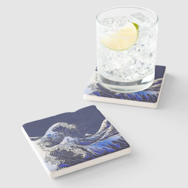 Die Dekoration der großen Hokusai-Wave-Chromfaser Steinuntersetzer (Seitenansicht)