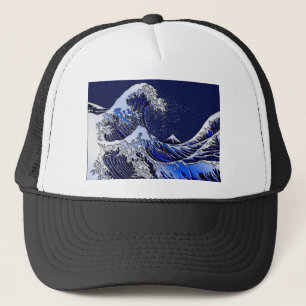 Die Dekoration der großen Hokusai-Wave-Chromfaser Truckerkappe