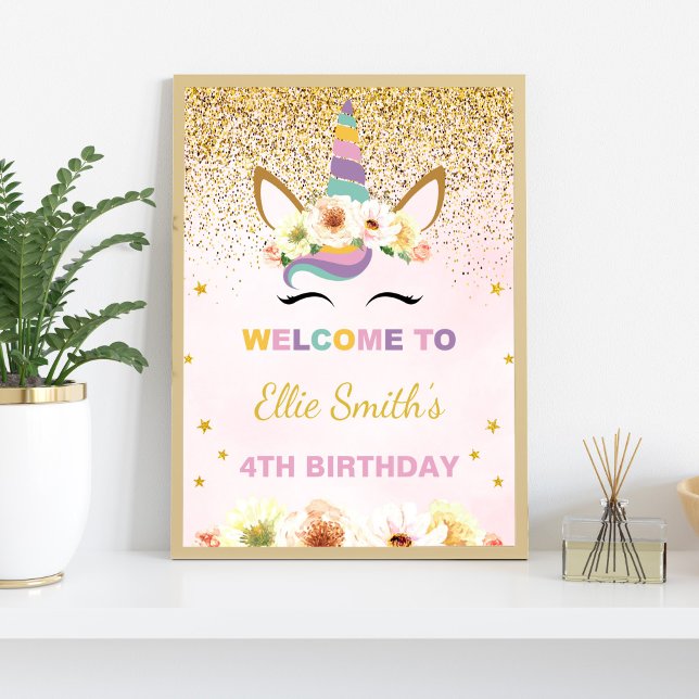 Die Dekoration des luxuriösen Party (Gold Glitter Unicorn Welcome Signs)