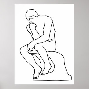 Die Denker-Mann-Statue Linienkunst, Inspiriert von Poster