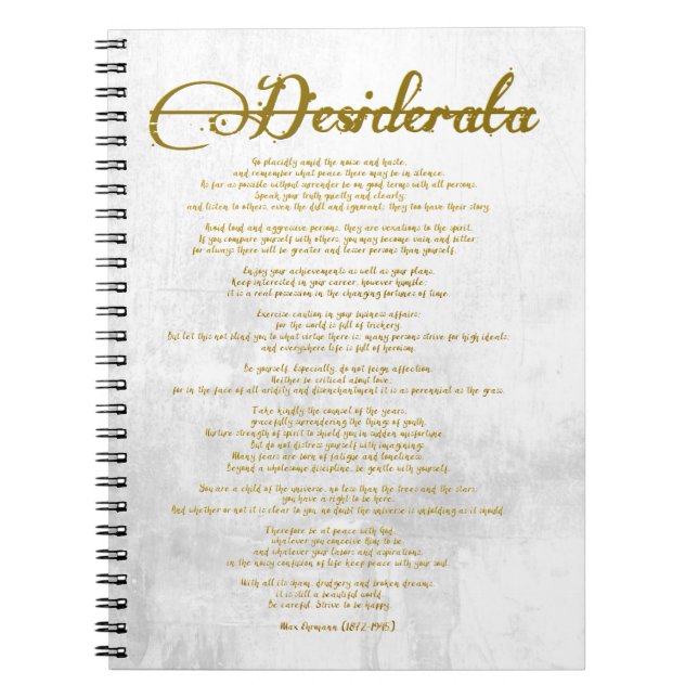 Die Desiderata "Desired Things" Notizblock (Vorderseite)