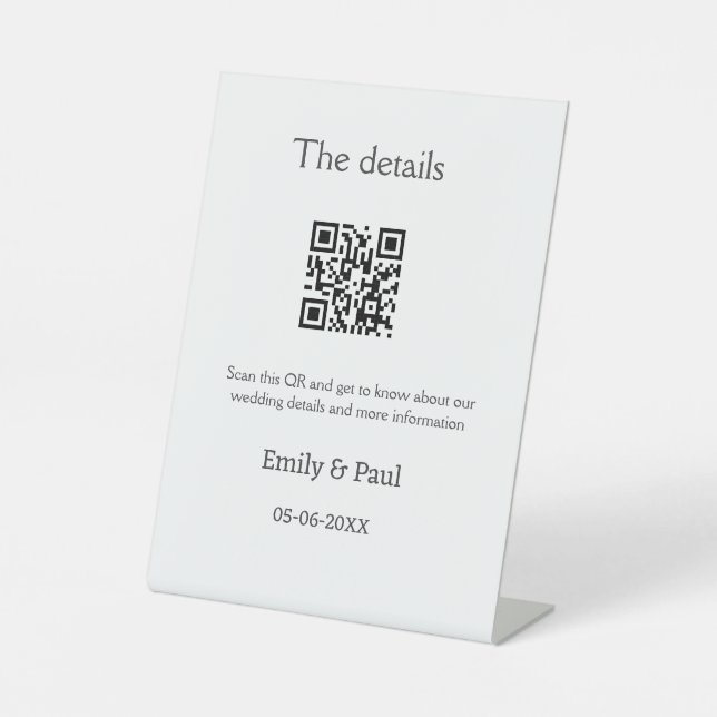 Die Details Hochzeitswebsite scannen QR hinzufügen Sockelschild (Vorderseite)