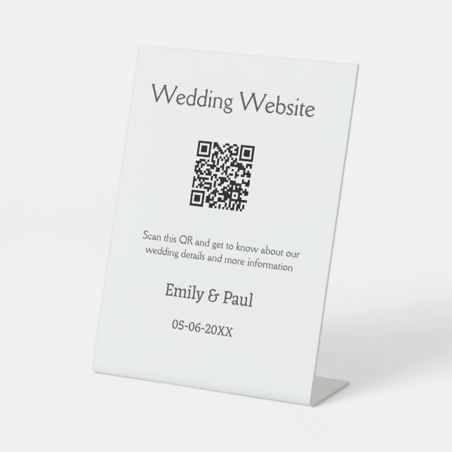 Die Details Hochzeitswebsite scannen QR hinzufügen Sockelschild (Vorderseite)