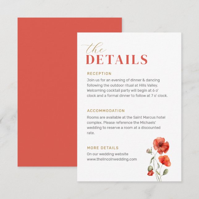 Die Details Mohnblütenhochzeit in der Wildblume Begleitkarte (Vorne/Hinten)