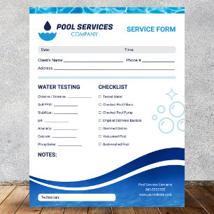 Die Dienstleistungen des Swimmingpools Formular Notizblock