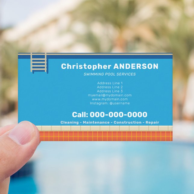 Die Dienstleistungen des Swimmingpools Visitenkarte (Swimming Pool Services Business Card)
