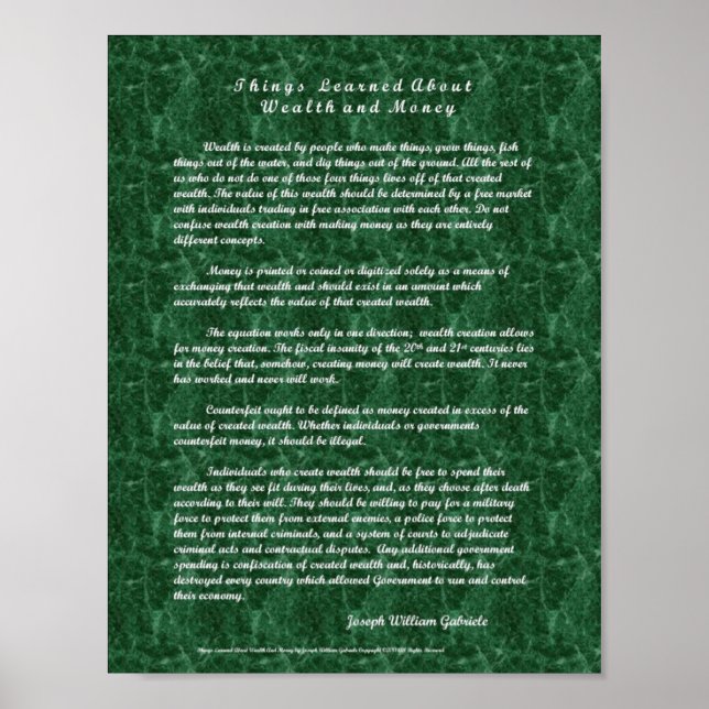 Die Dinge haben über Wohlstand und Geld gelernt Poster (Vorne)
