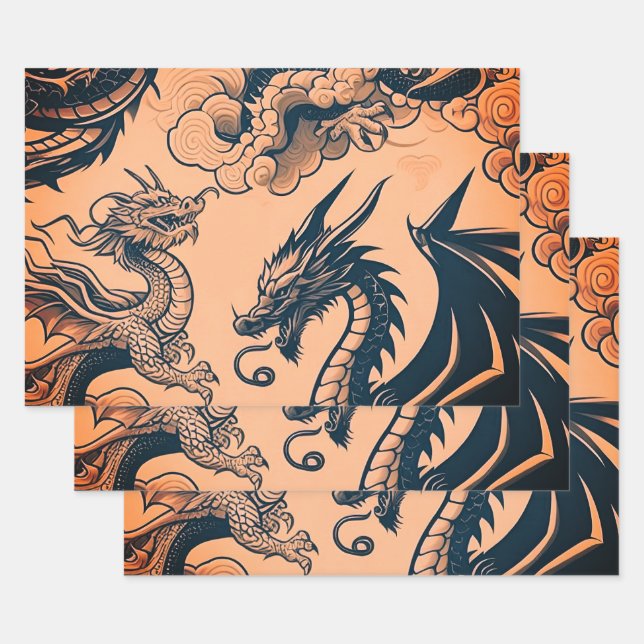 Die Drachen Krieg Orangen Himmel Geschenkpapier Set (Set)