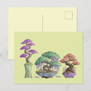 Die drei farbigen Bonsai-Vasen. Postkarte