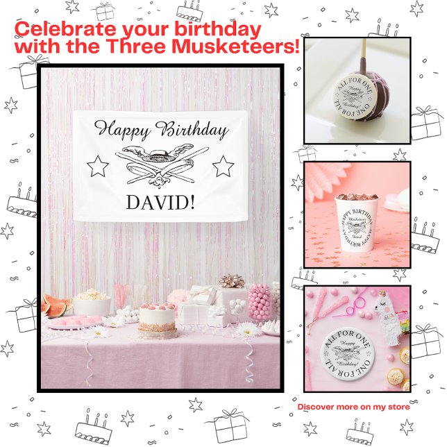 Die drei Musketiere freuen sich über das Party zum Banner (Von Creator hochgeladen)