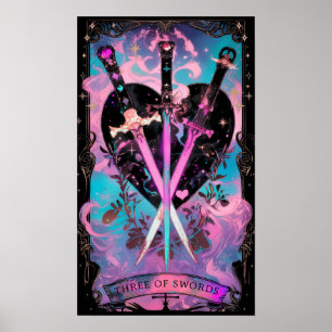 Die drei Schwerter Tarot Card Hexenmeisterin Poster