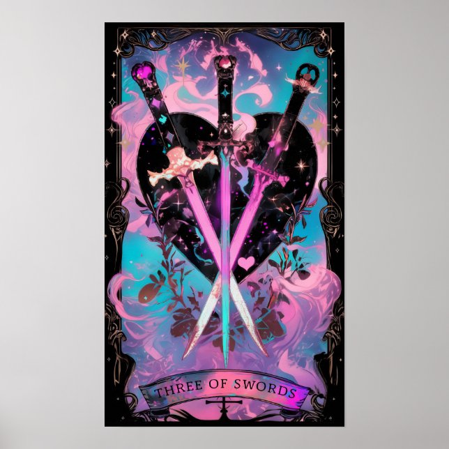 Die drei Schwerter Tarot Card Hexenmeisterin Poster (Vorne)