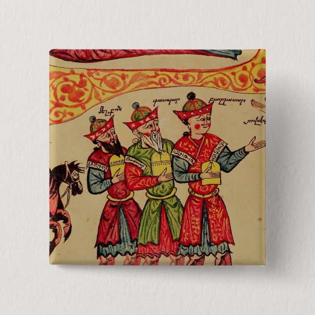 Die drei Weisen, Detail von der Geburt Christi Button (Vorderseite)