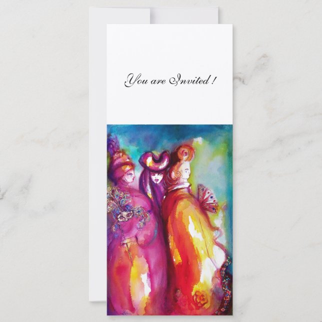 DIE DRITTE MASK lila, weißer Champagner aus Metall Einladung (Vorderseite)