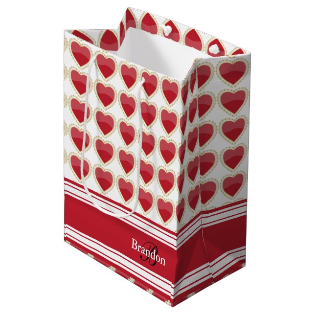 Die dunklen roten Valentinherzen personalisieren Mittlere Geschenktüte (Vorderseite Schrägansicht)