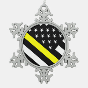 Die dünne gelbe Linie Flagge Schneeflocken Zinn-Ornament