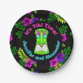 Die Dusche "des Tiki Zeit-" Insel-Thema-Paares Pappteller