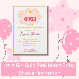 Die Dusche ist ein Girl Gold Pink Heart Baby Einladung