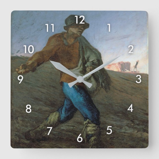 Die Dusche, Jean-Francois Millet Quadratische Wanduhr (Vorderseite)