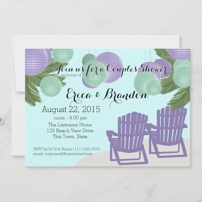 Die Dusche von Beach Lanterns Couple Einladung (Vorderseite)
