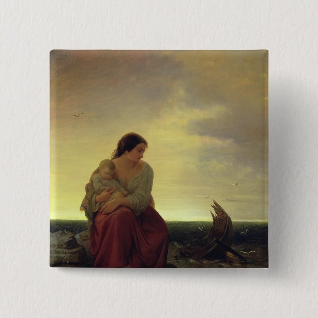 Die Ehefrau des Fischers, die auf dem Strand Button (Vorderseite)