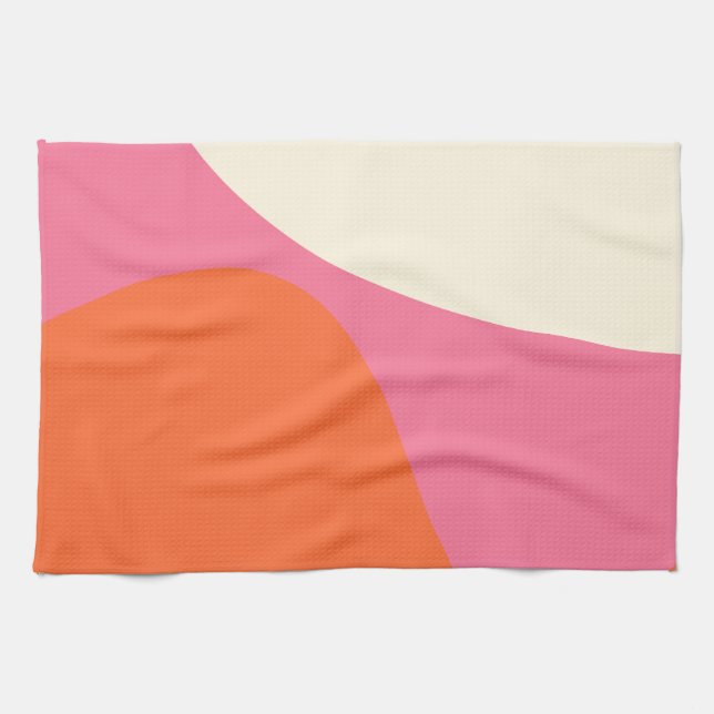 Die einfachen Waves 4 in Rosa, Orange und Creme Geschirrtuch (Horizontal)
