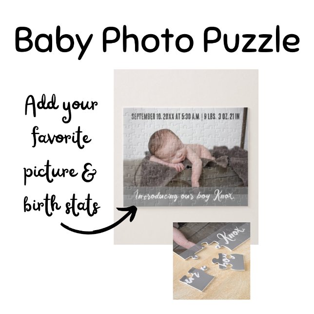Die Einführung unseres Fotos - Geburtsankündigung  (Baby Photo Jigsaw Puzzle Birth Announcement)