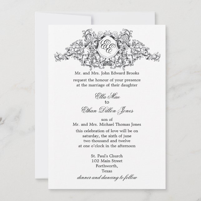 Die Einladung zur "Kate"-Monogramm-Hochzeit (Vorderseite)