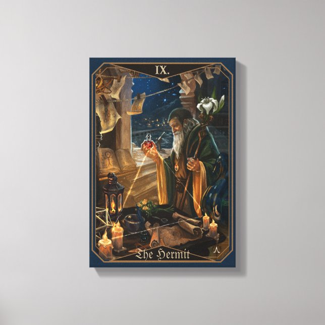Die Einsiedler-Tarotkarte - Fantasy-Alchemie-Kunst Leinwanddruck (Vorderseite)