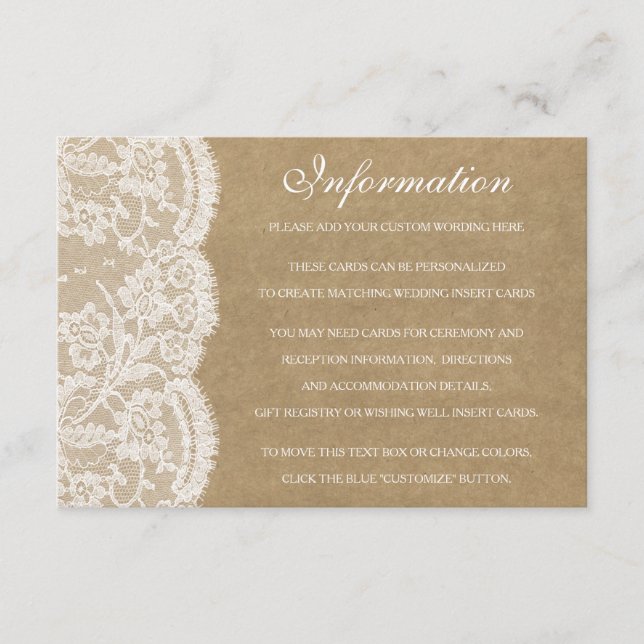 Die Einzelkarten der Kraft & Spitzen-Hochzeitskoll Begleitkarte (Vorderseite)