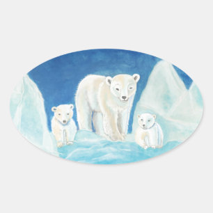 Die Eisbärenfamilie Ovaler Aufkleber
