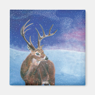 Die elaphische Rote Hirsche und die Winterlandscha Magnet