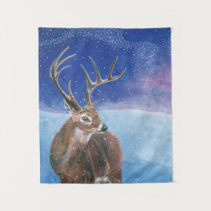 Die elaphische Rote Hirsche und die Winterlandscha Wandteppich