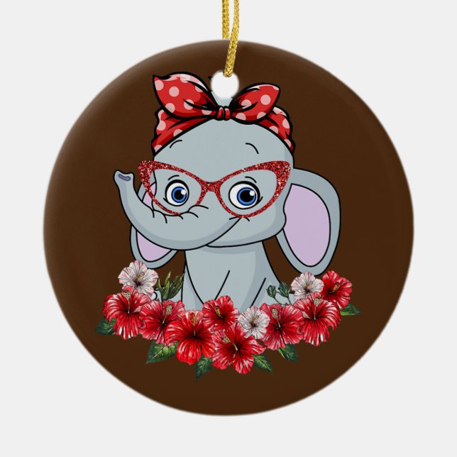 Die Elefanten Elefanten Mama Red Bow Frau gerettet Keramik Ornament (Vorne)