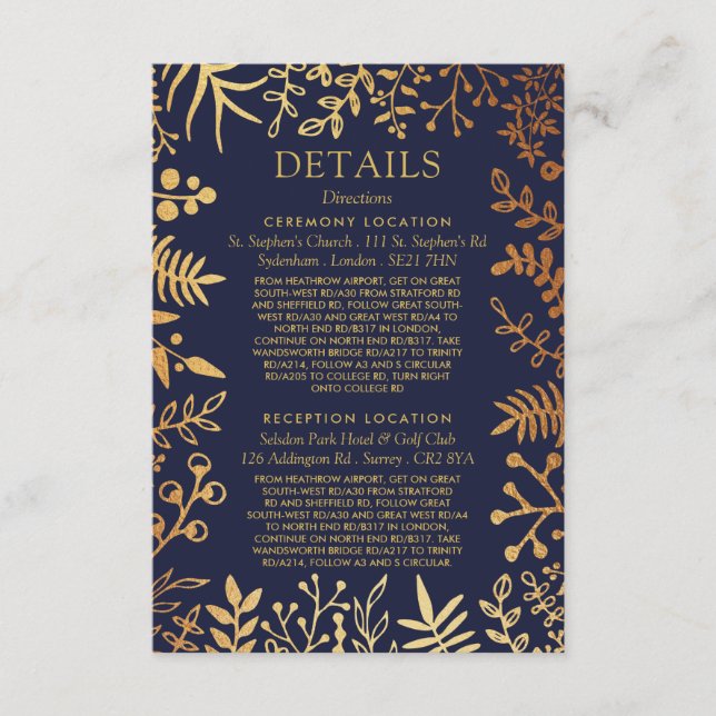 Die elegante Hochzeitskollektion der Marine und de Begleitkarte (Vorderseite)