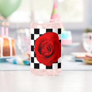 Die elegante Rose der Rose auf einem Schachbrett Dosenglas