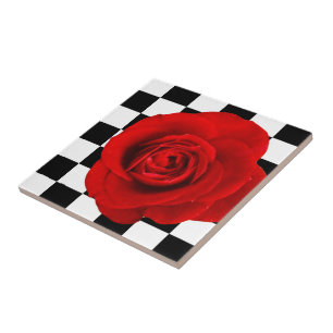 Die elegante Rose der Rose auf einem Schachbrett Fliese