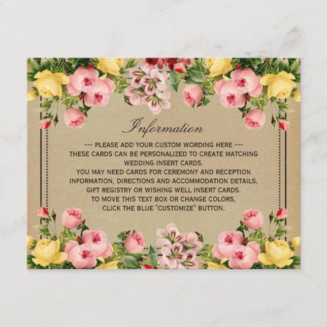 Die elegante Vintage Hochzeitskollektion Begleitkarte (Vorderseite)